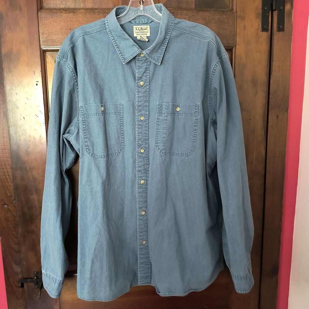 LL Bean Sunwashed Canvas Shirt Mens XL Blue Slightly Fitted Work Coastal Travel